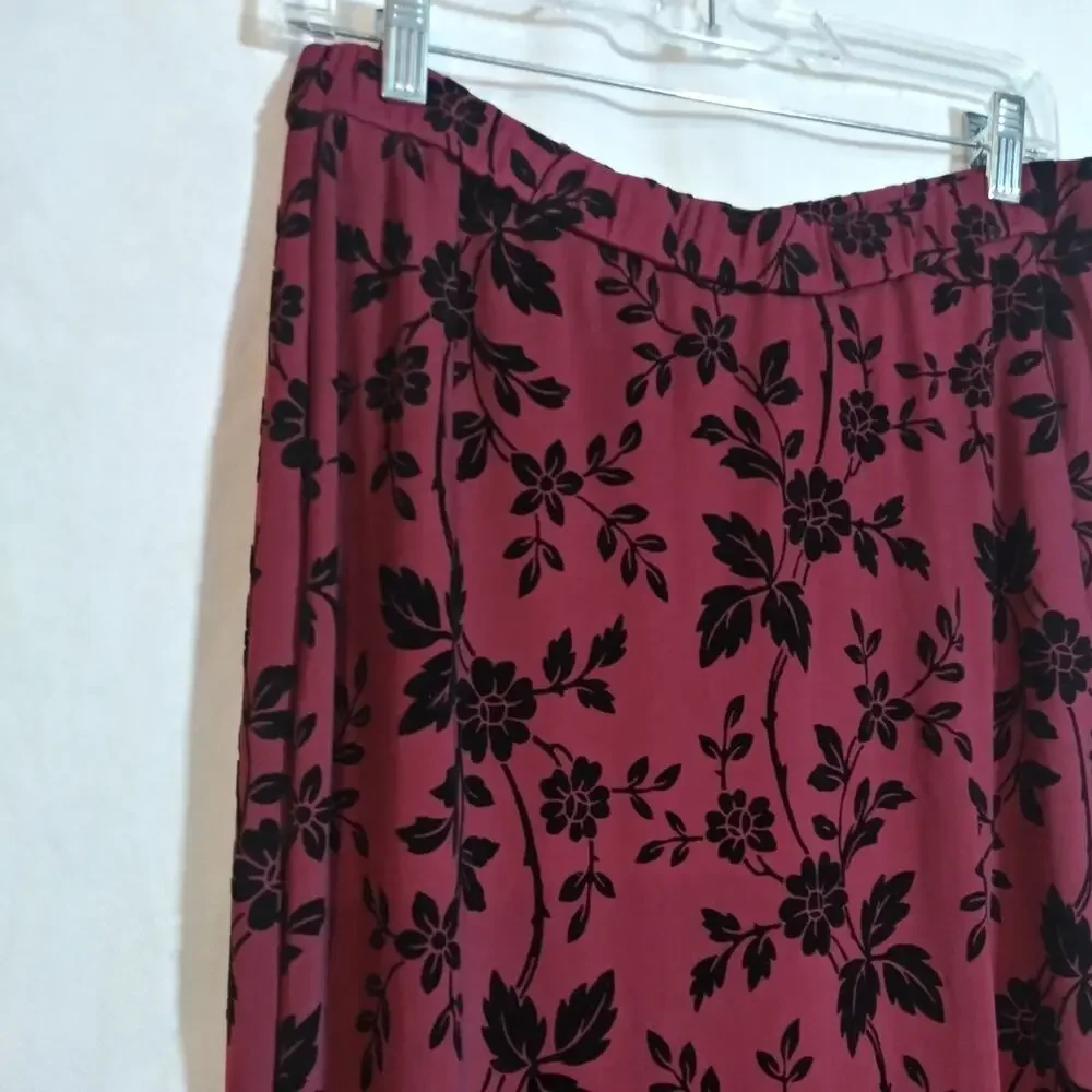 BTFBM Wine Red Velvet Floral Midi Skirt Dark Fem Size XL